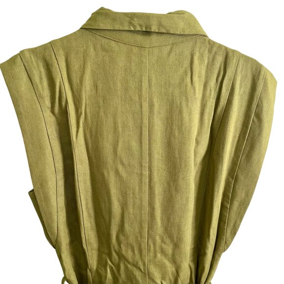 Zara Linen Mini Dress Olive Green Sleeveless Belted Button Front NWT Size M - Picture 6 of 10